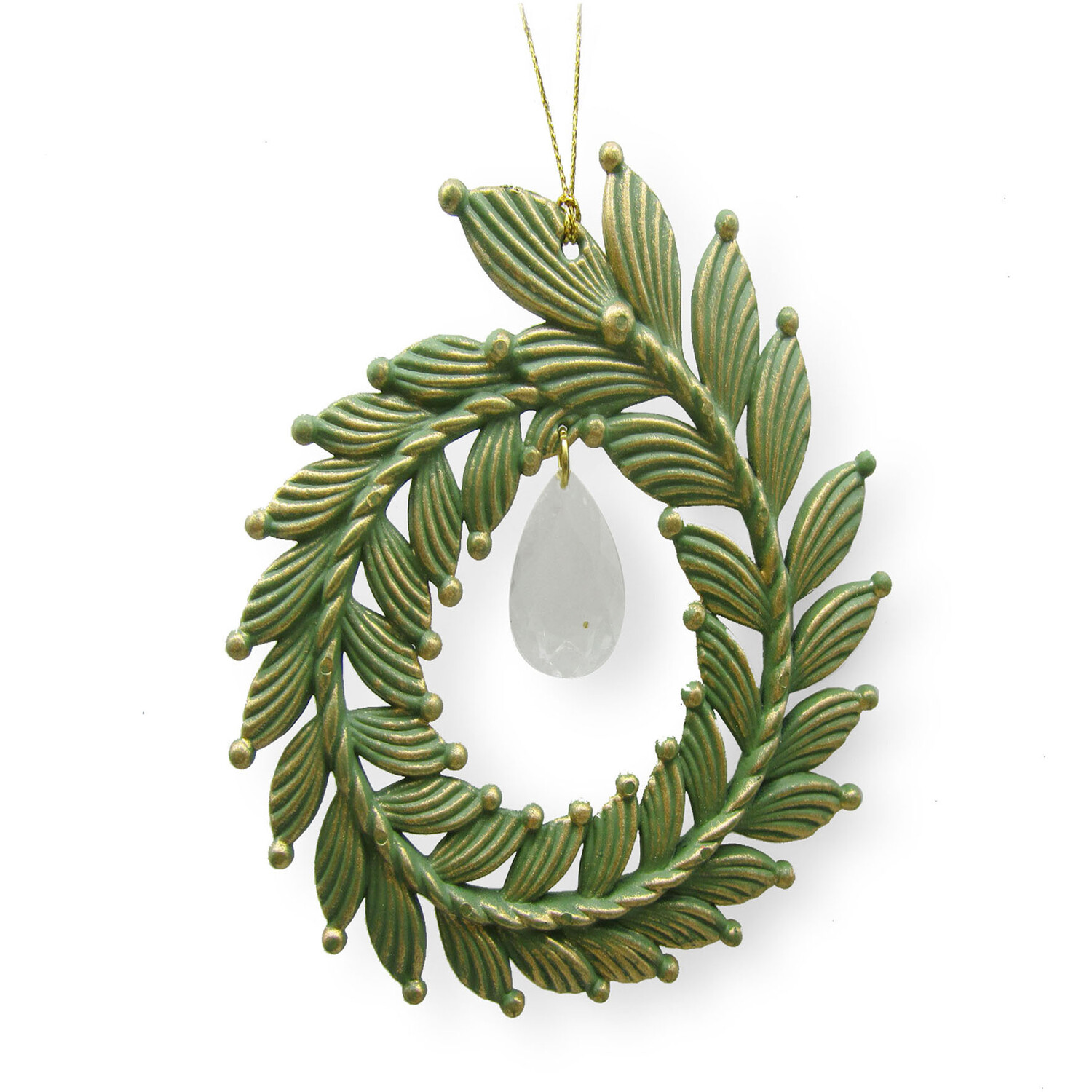 Brushed Gold Wreath Hanging Decoration Green Image 4