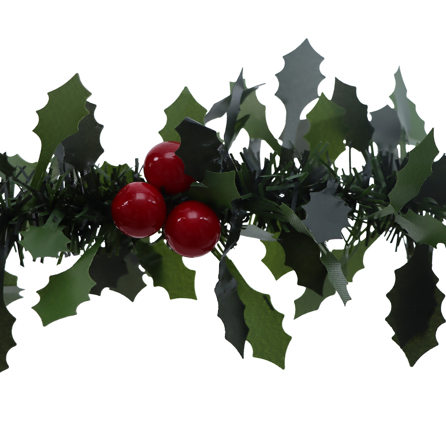 Green Leaf Tinsel Berry or Pinecone Garland - Green Image 2