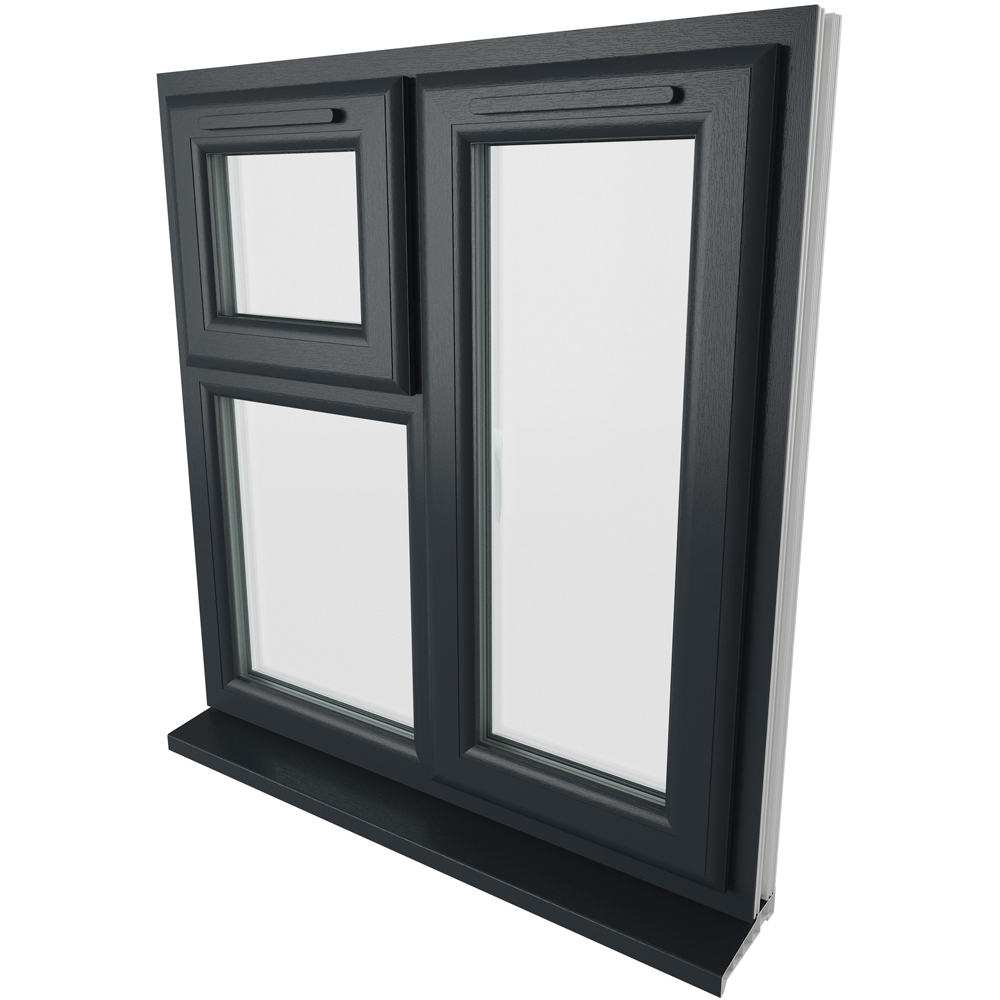 Crystal RH Side Hung and Top Opener Grey and White Clear Glass uPVC Triple Glazed Window 965 x 905mm Image 9