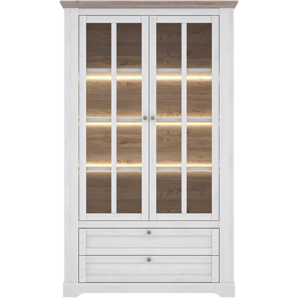 Furniture To Go Illoppa Snowy Oak and Oak Nelson 2 Glass Door 2 Drawer Display Cabinet Image 4