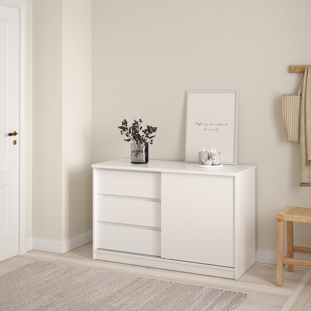 Furniture To Go Naia White High Gloss Single Sliding Door 3 Drawer Storage Unit Image 5