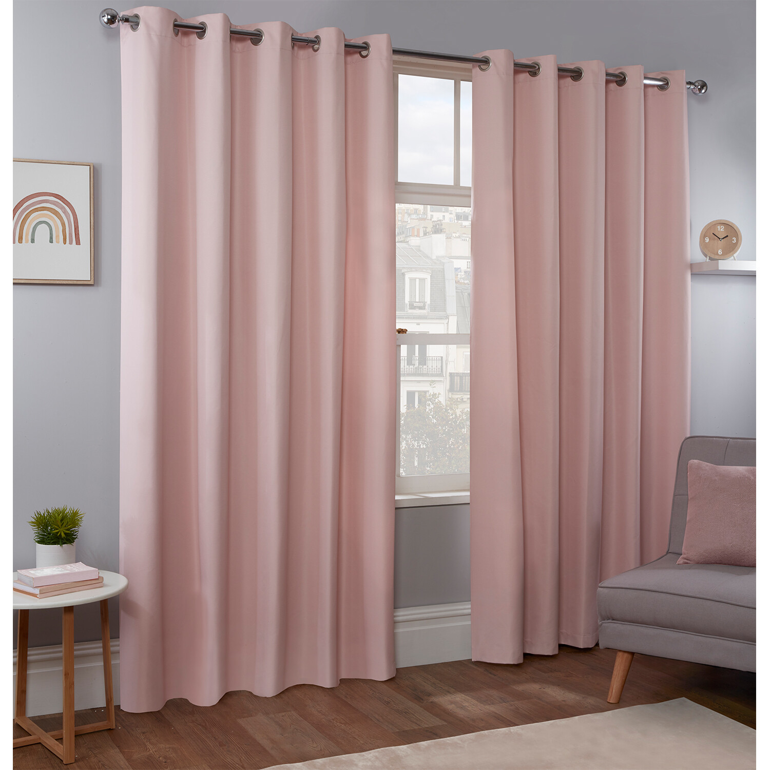 Kids Pink Blackout Eyelet Curtains 183 x 168cm Image 2