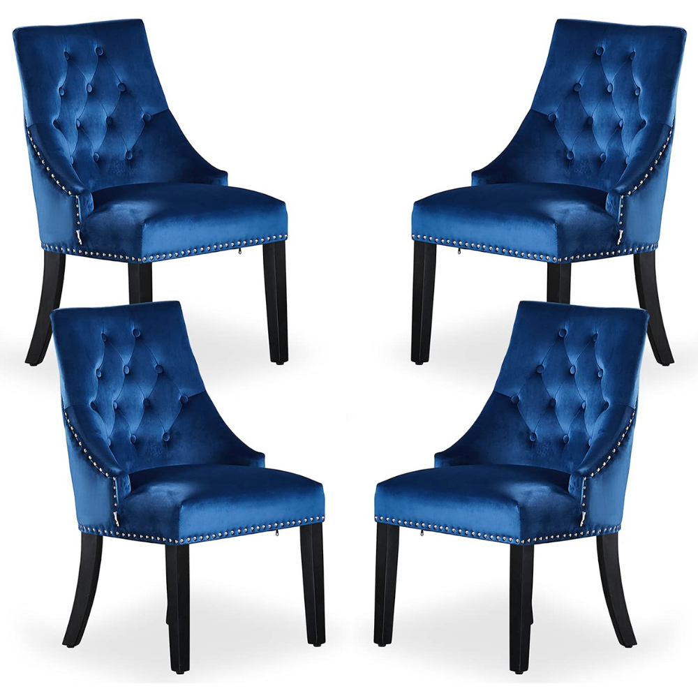 Life Interiors Windsor Blue Velvet Knocker Back Dining Chair Set of 4 Image 2