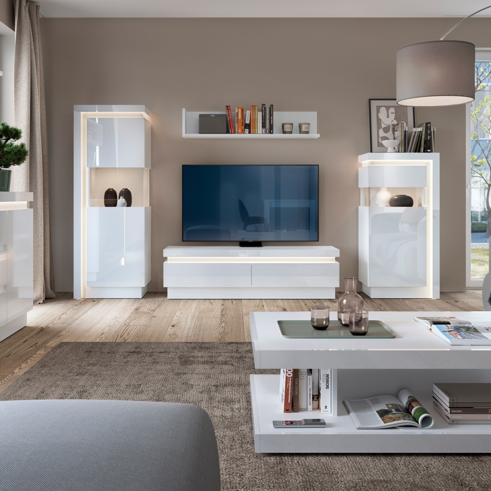 Furniture To Go Lyon White and High Gloss 2 Drawer LED TV Cabinet Image 3