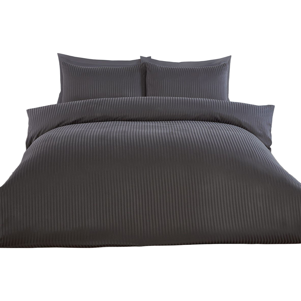 Pimlico Satin Stripe Duvet Set - Charcoal / Superking Image 2