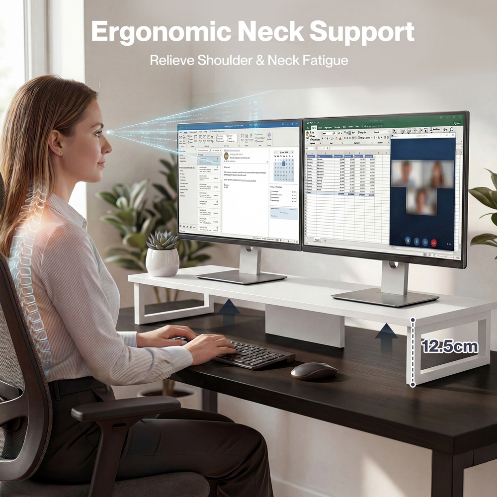 Levede White Dual Monitor Stand Riser 90cm Image 8