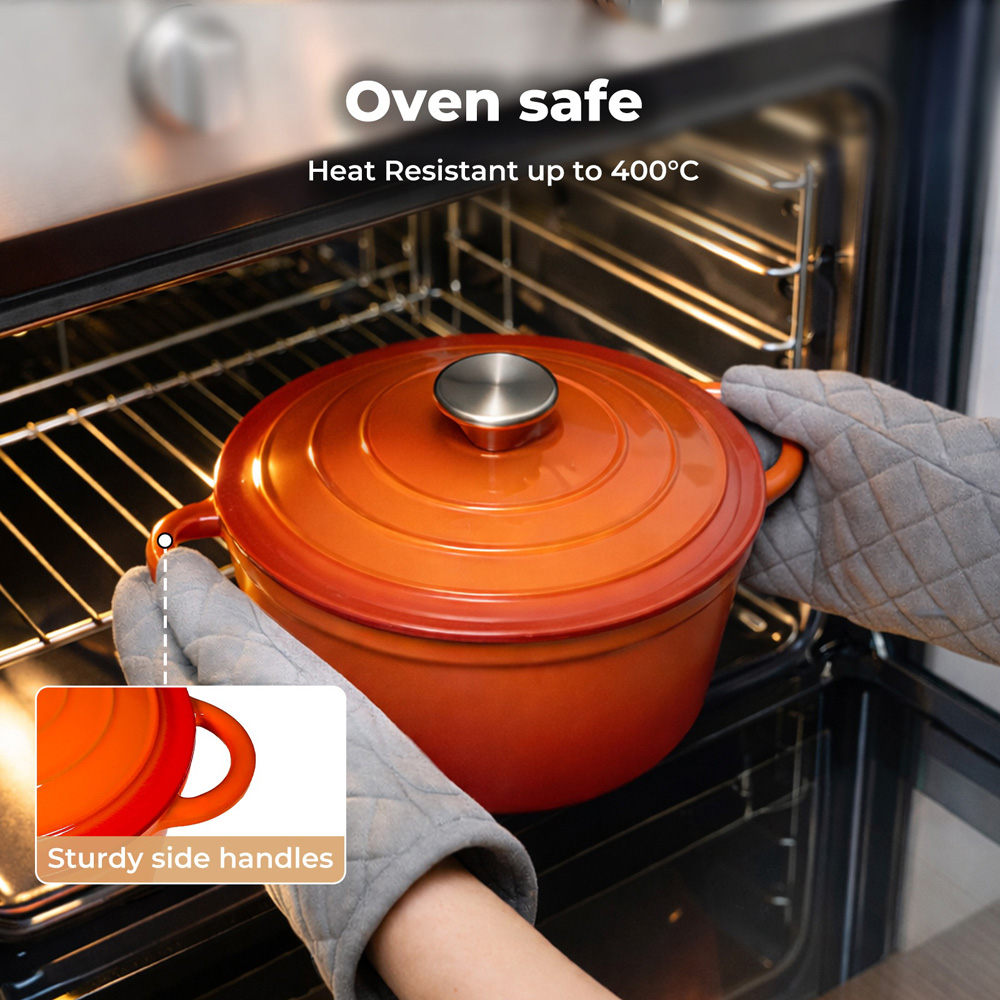 Toque Orange Cast Iron Enamelled Non-Stick Dutch Oven Casserole Dish Pot with Lid 24cm Image 5