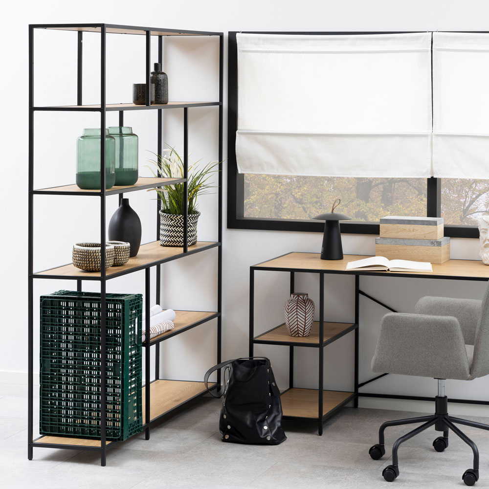 Furniture To Go Seaford Black and Oak 5 Shelf Bookcase Image 4
