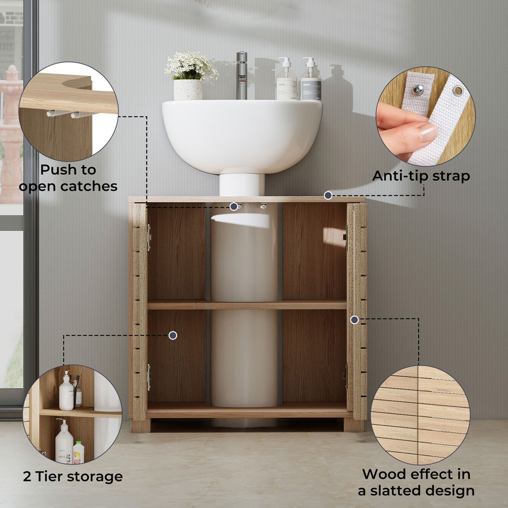 Levede Oak 2 Door Bathroom Under Sink Vanity Unit Image 5