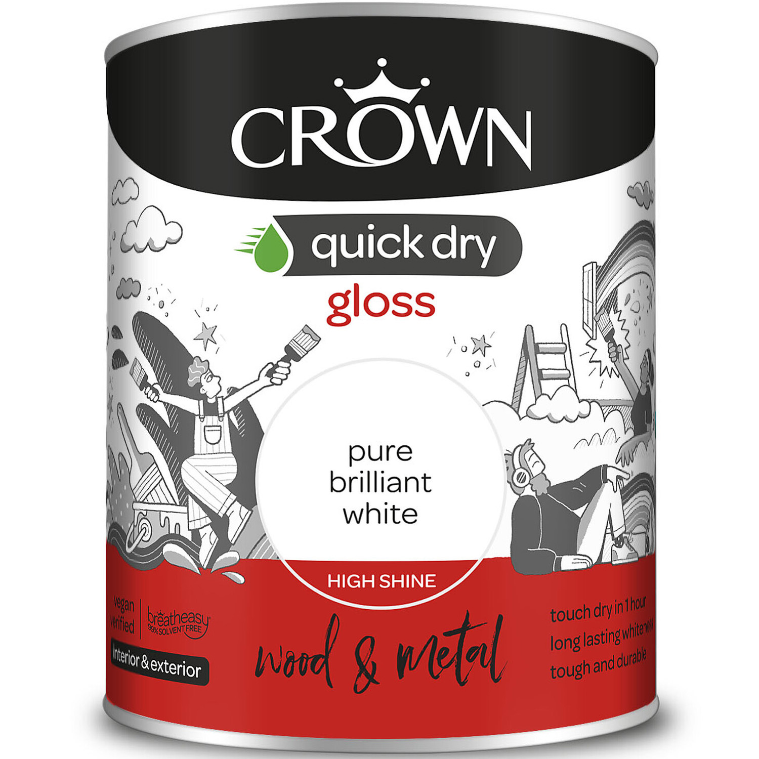 Crown Wood & Metal Pure Brilliant White Gloss Paint 750ml Image 2