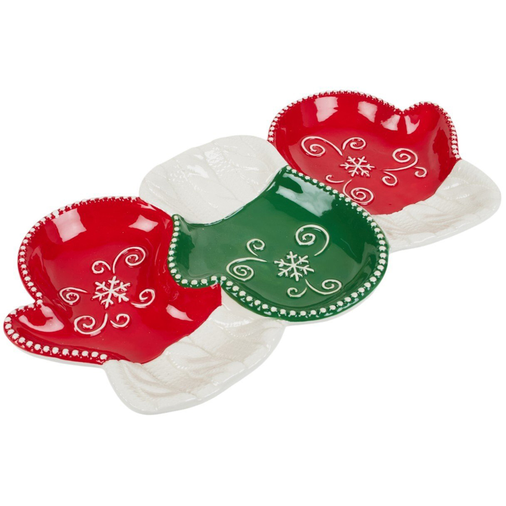 Snowflake Mitten Serving Dish Red Image 3
