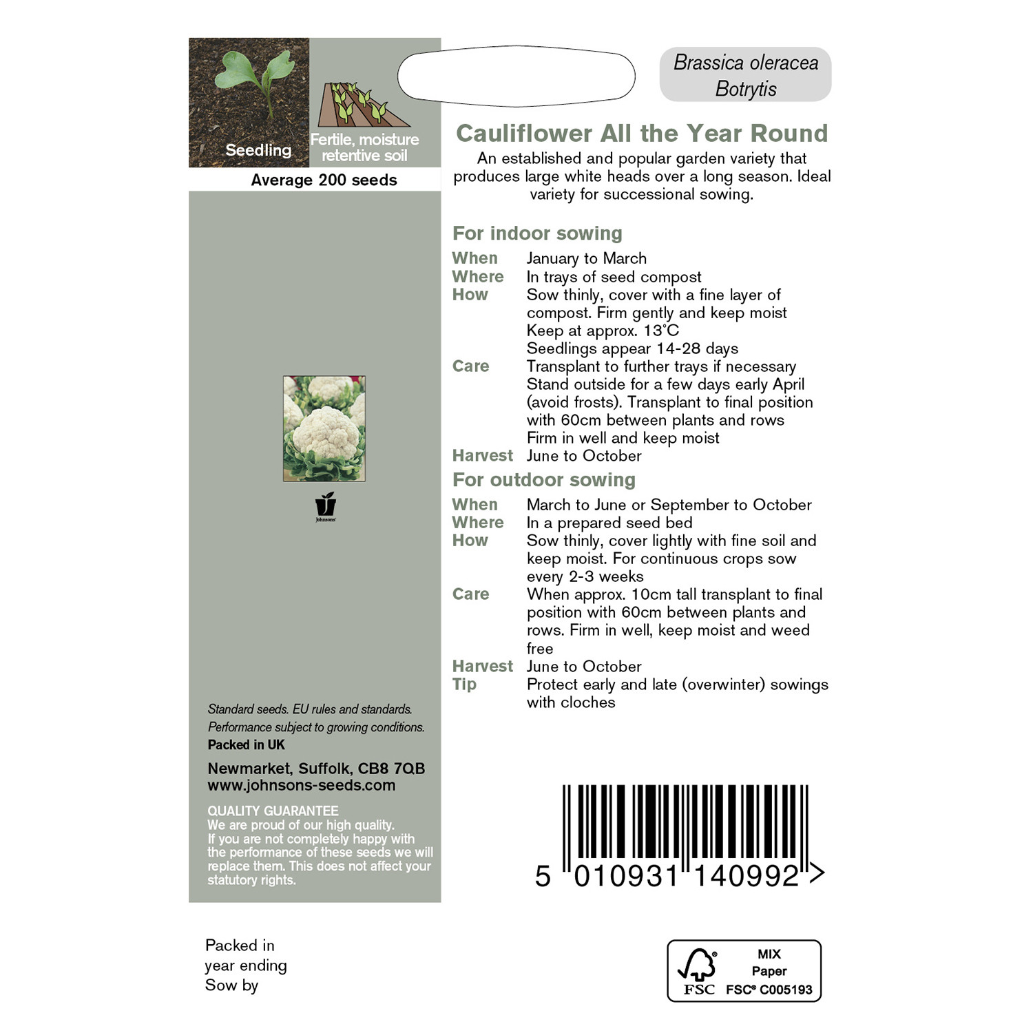 Johnsons All Year Round Cauliflower Seeds Image 3