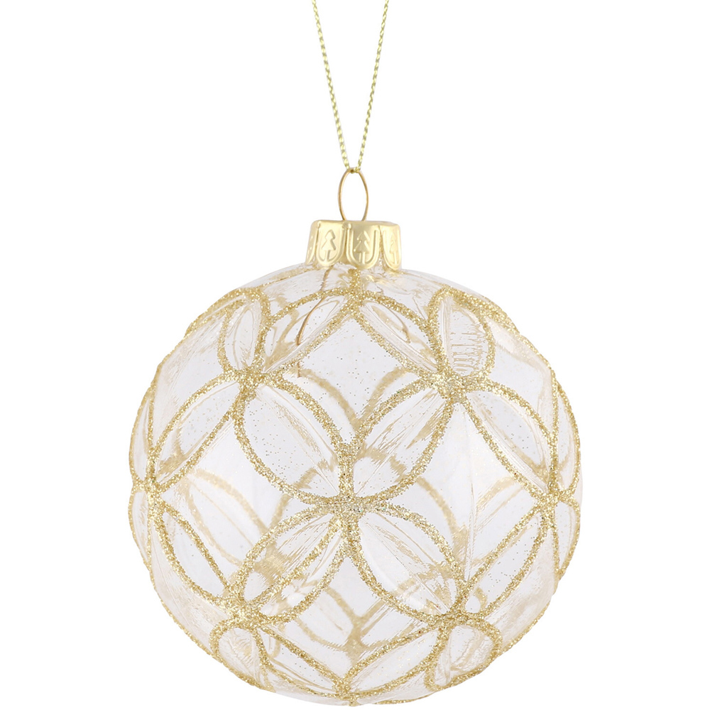 Clear Glass Gold Detailed Bauble Image 4