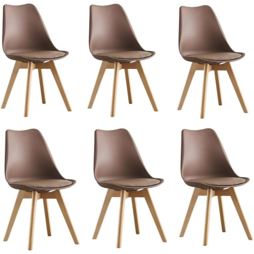 Life Interiors Lorenzo Brown Faux Leather Plastic Dining Chairs Set of 6 Image 5