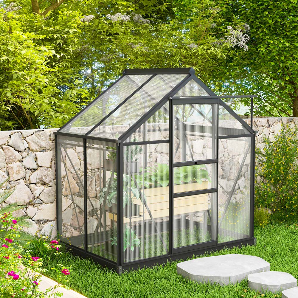 Outsunny Galvanised Aluminium Polycarbonate 6.2 x 4.3ft Walk In Greenhouse Image 4