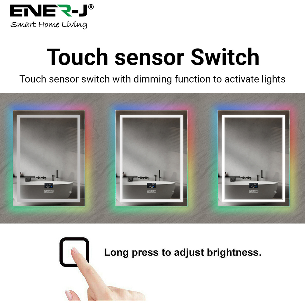 ENER-J RGB LED Anti-Fog Rectangular Mirror with Bluetooth Speaker 70 x 50cm Image 3