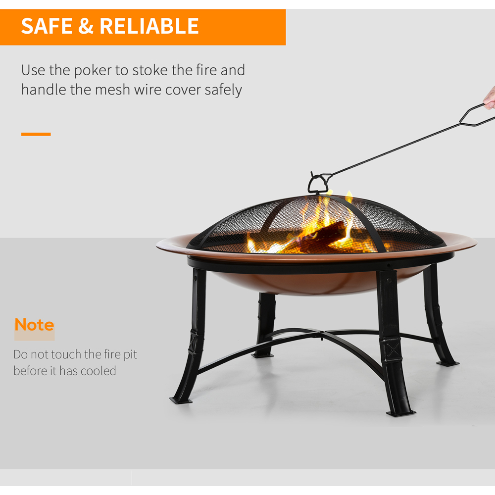 Outsunny Firepit Outdoor Patio Heater w/Spark Screen Cover, Log Grate, Poker Image 3