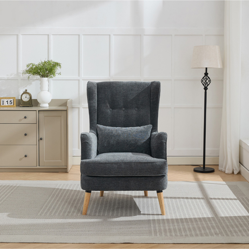 Newbridge Dark Grey Textured Fabric Wing Back Accent Chair with Scatter Cushion Image 5