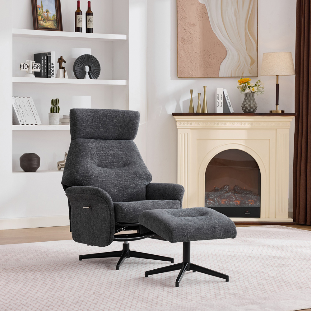 Queensbridge Dark Grey Swivel Chair and Footstool Image 7