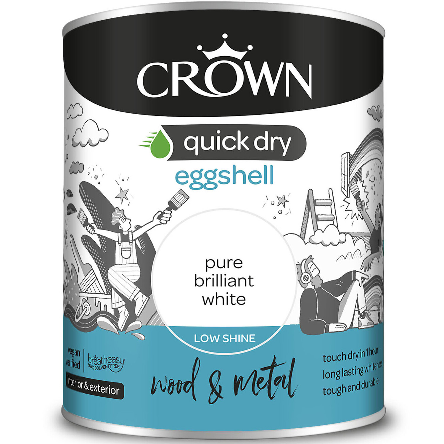 Crown Quick Dry Wood & Metal Pure Brilliant White Eggshell Paint 750ml Image 2