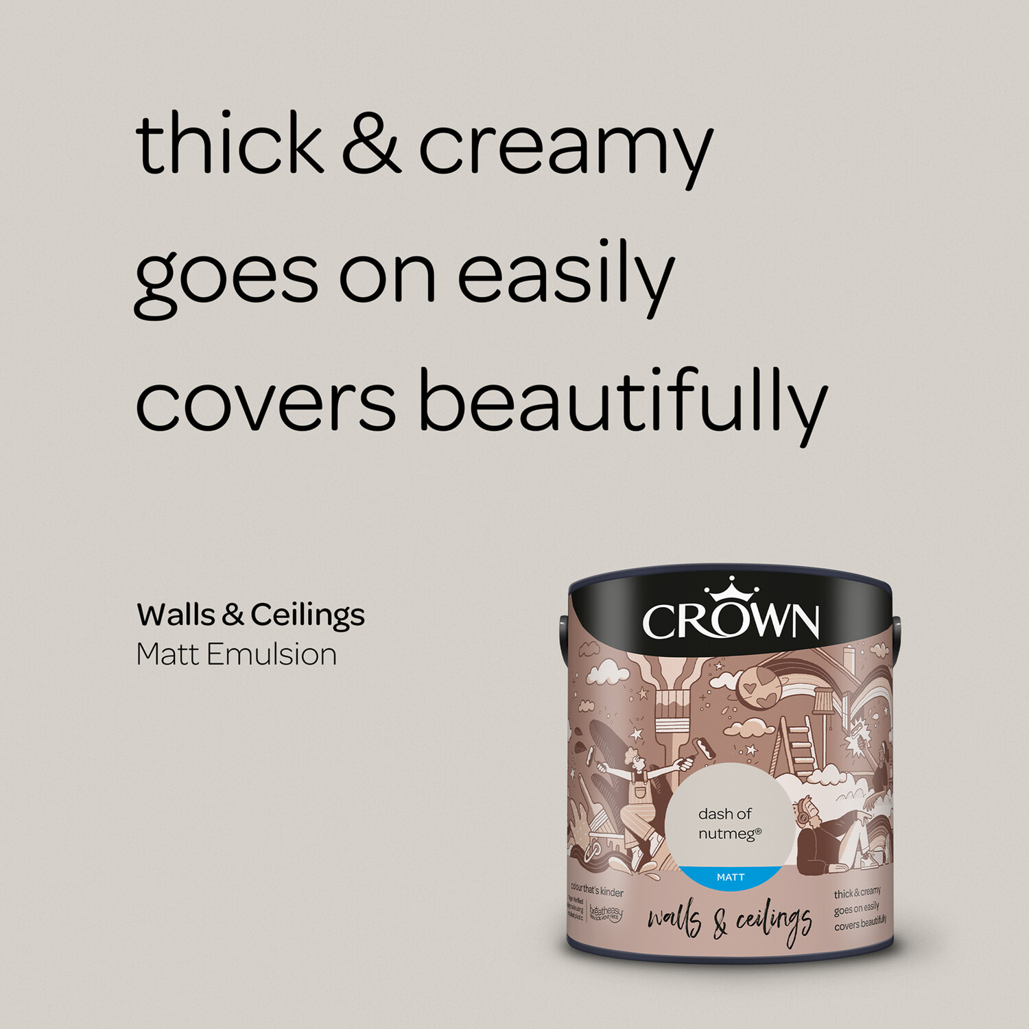 Crown Walls and Ceilings Dash of Nutmeg Matt Emulsion Paint 5L Image 6
