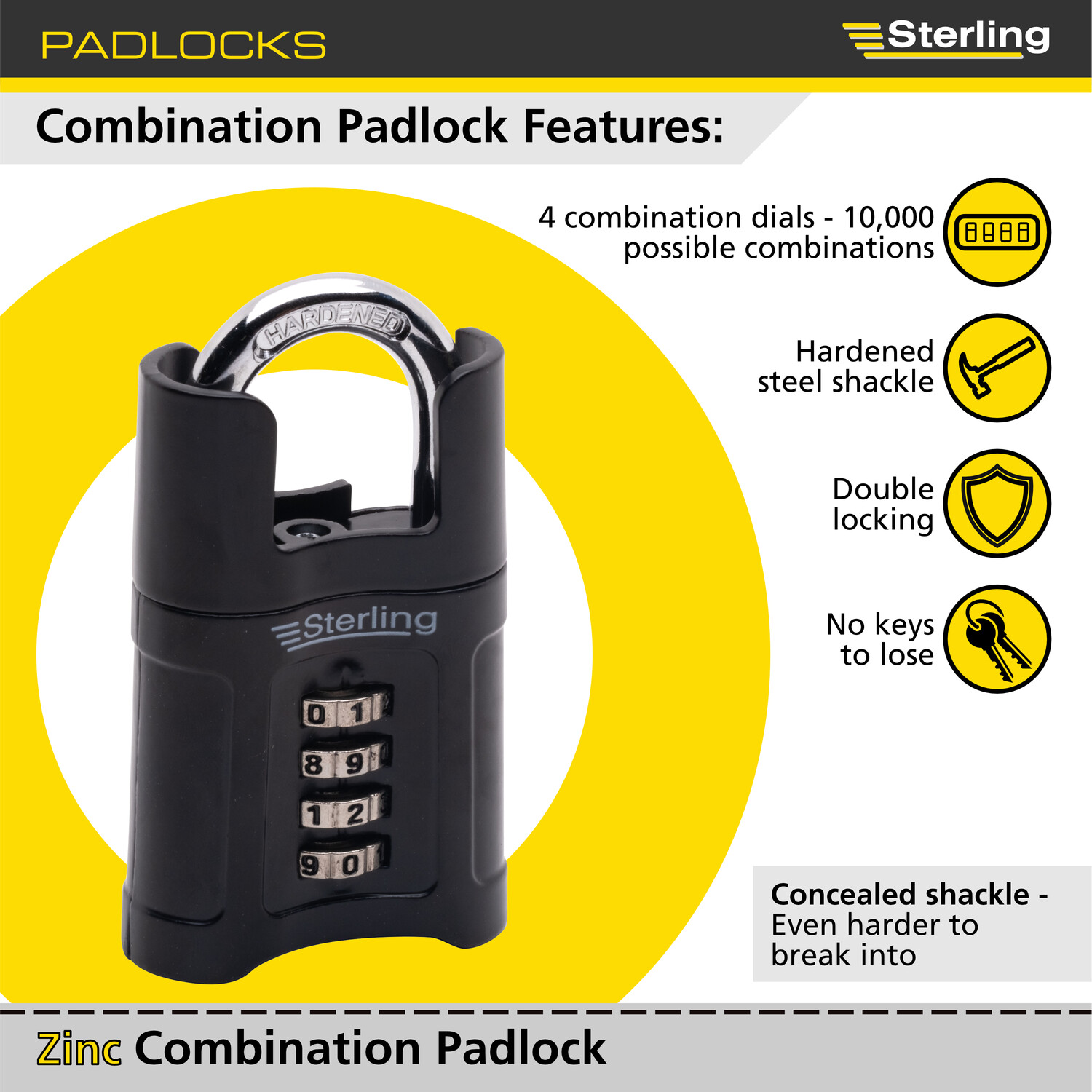 Closed Shackle Combination Padlock 55mm Black Image 2