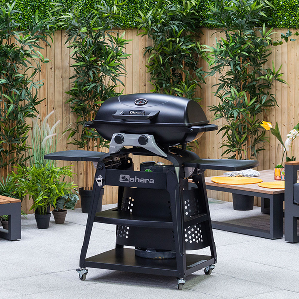 Sahara Storm Black 2 Burner Gas BBQ with Side Trays Image 2
