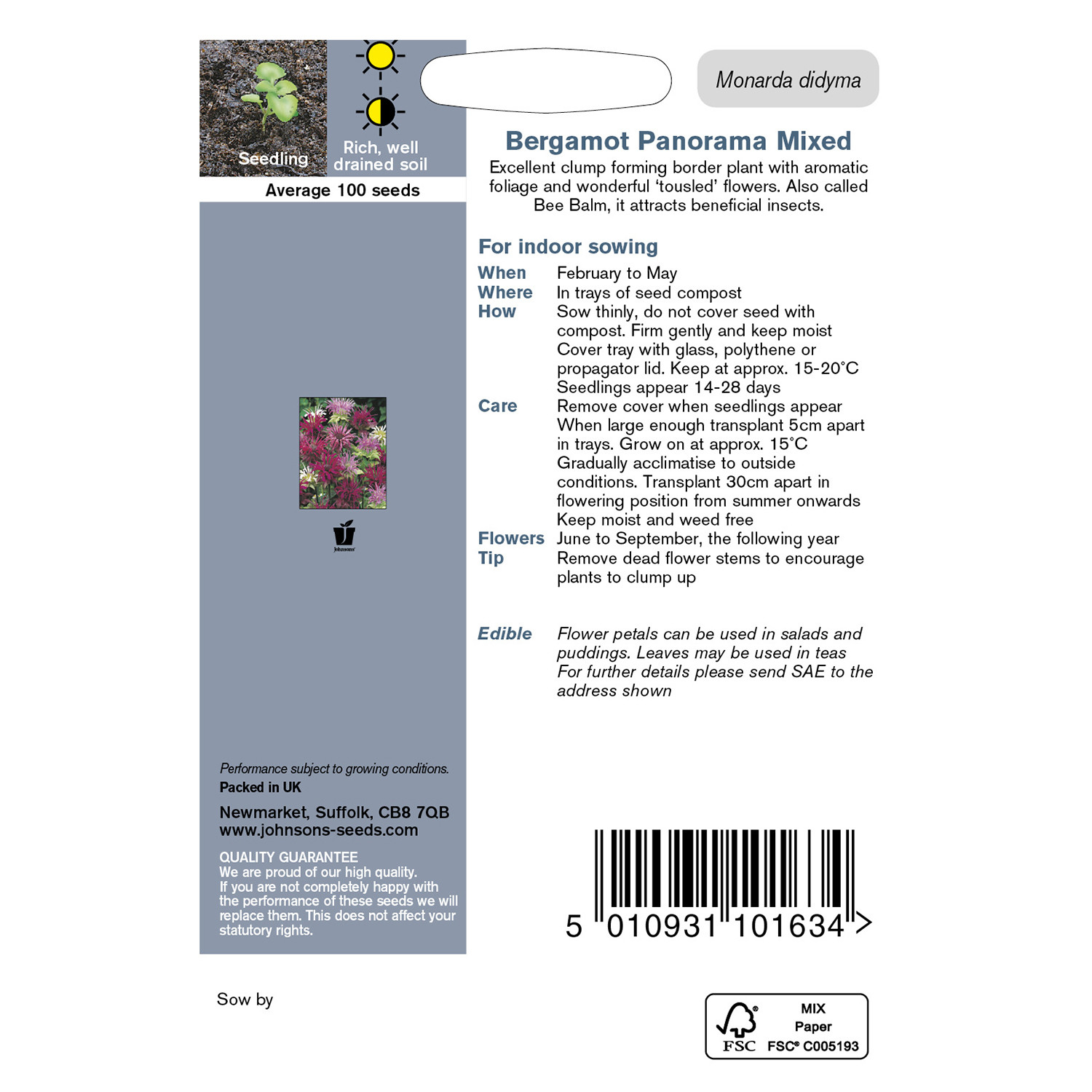 Johnsons Bergamot Panorama Mixed Flower Seeds Image 3