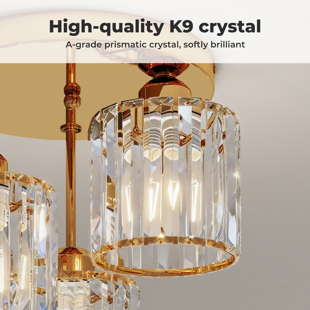 Emitto Gold 3 Light Semi Flush Mount E27 Crystal Ceiling Light Image 3