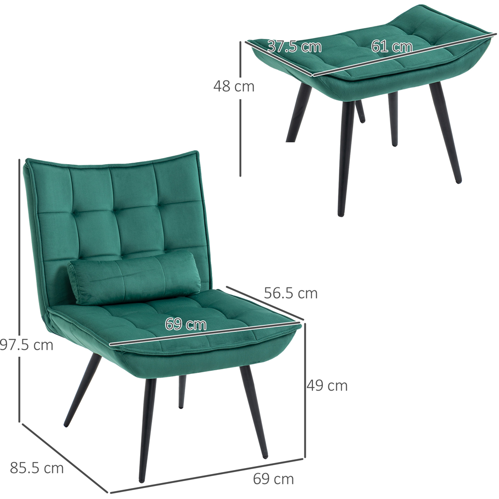 HOMCOM Armless Accent Chair with Footstool Set with Pillow and Steel Legs Green Image 9