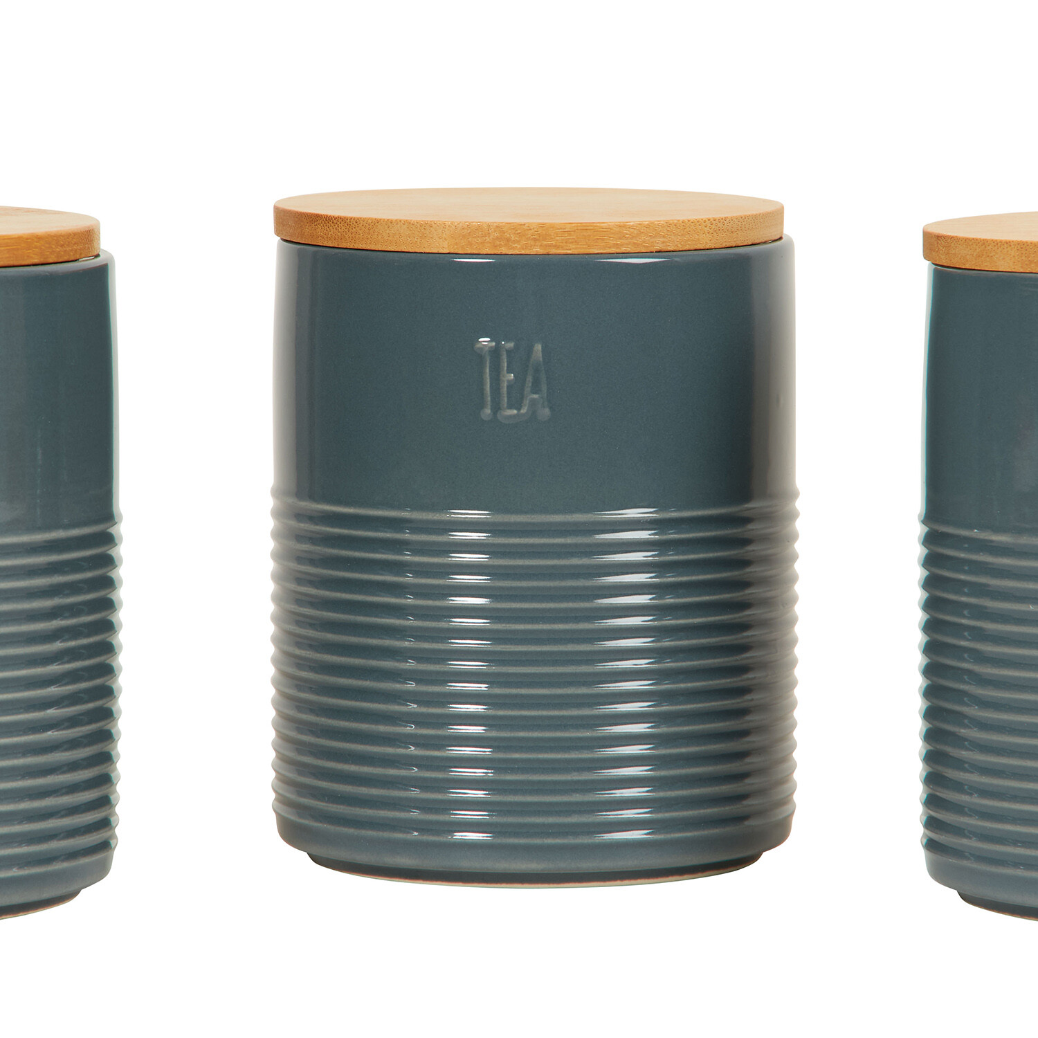 Set of 3 Embossed Ribbed Canister - Slate Blue Image 4