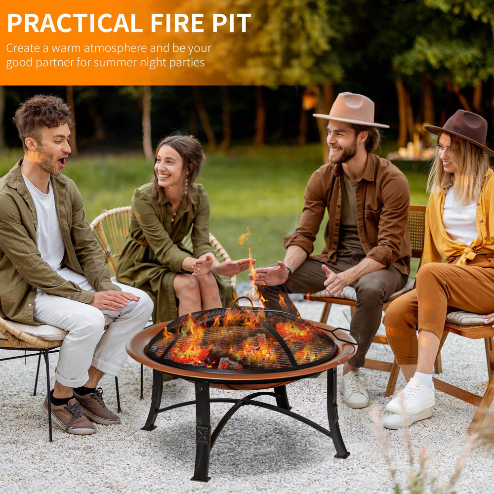 Outsunny Firepit Outdoor Patio Heater w/Spark Screen Cover, Log Grate, Poker Image 5
