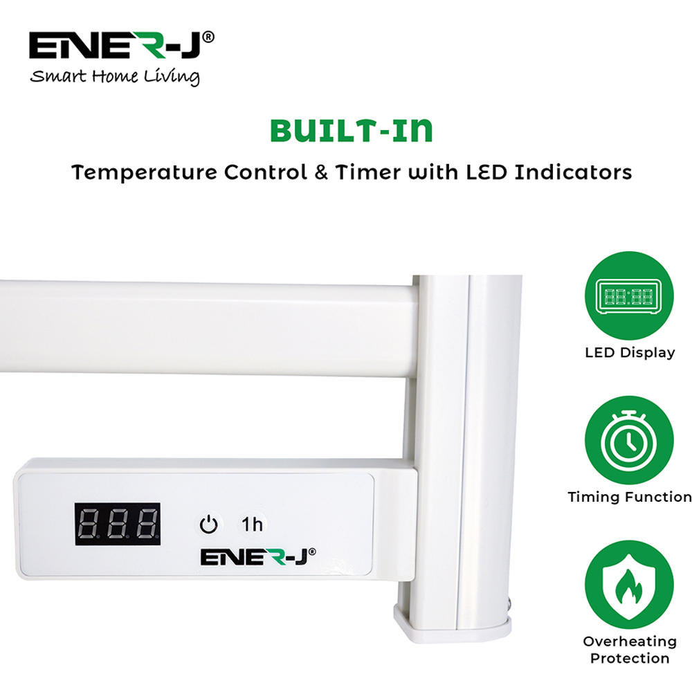 ENER-J White Infrared Heating Towel Rail with LED Screen and BS Plug 1.2m Image 4