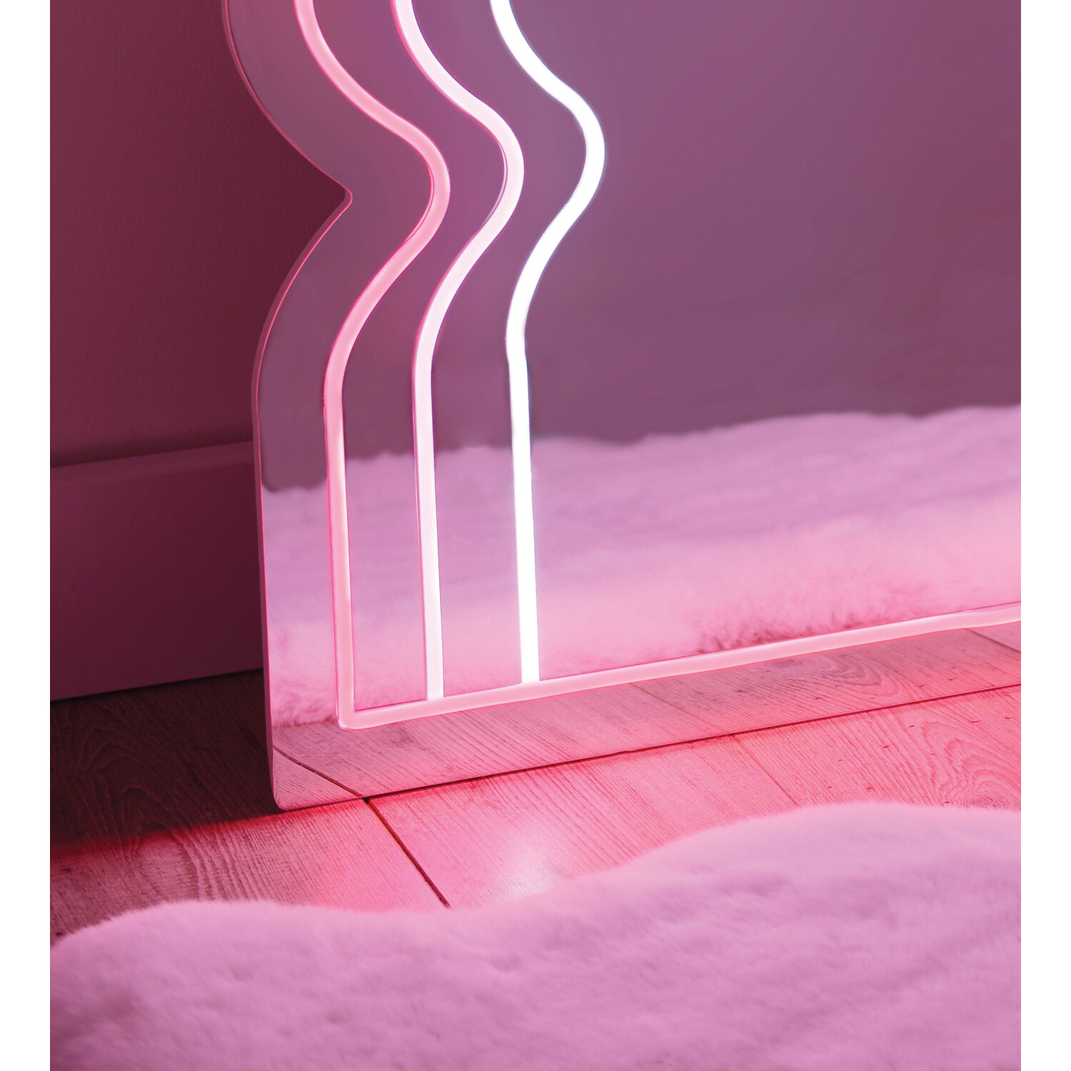 Pink and White Neon Wave LED Mirror Image 4