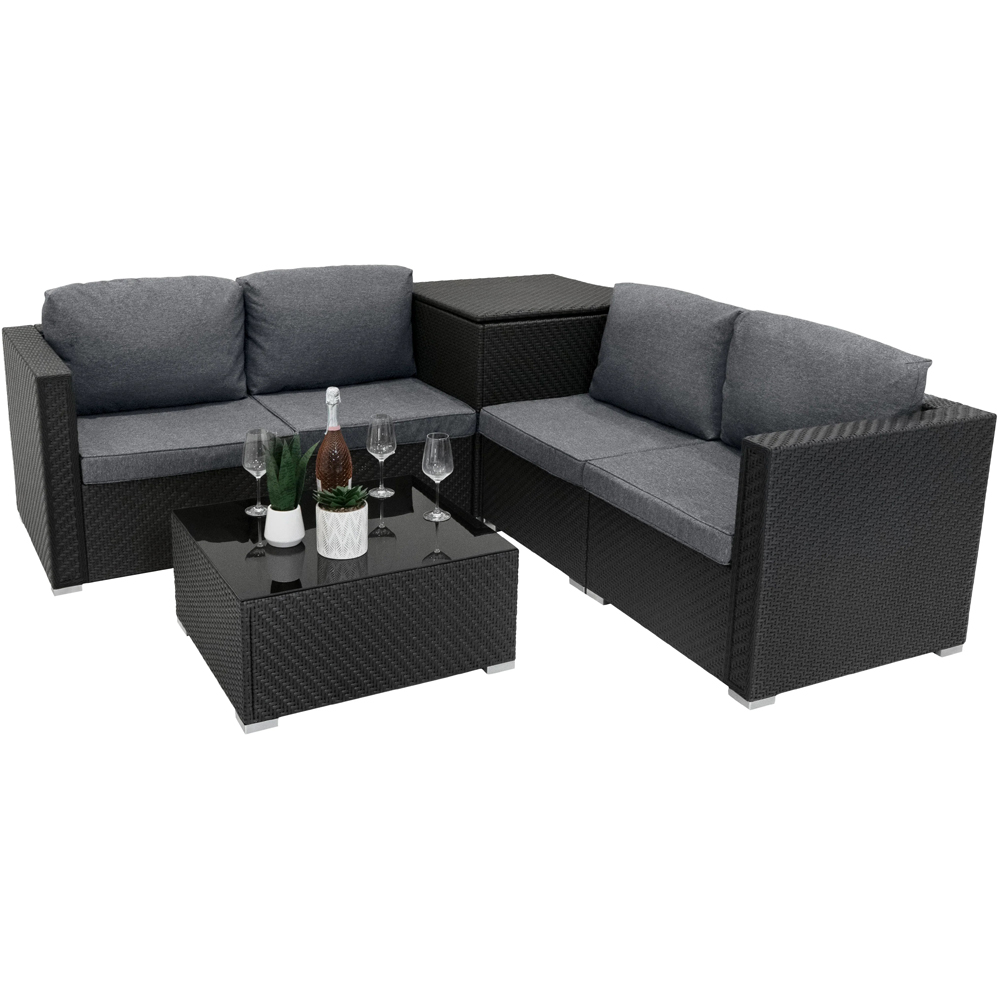 Jardi Black Rattan 4 Seater Modular Garden Corner Lounge Set with Storage Box 250L Image 3