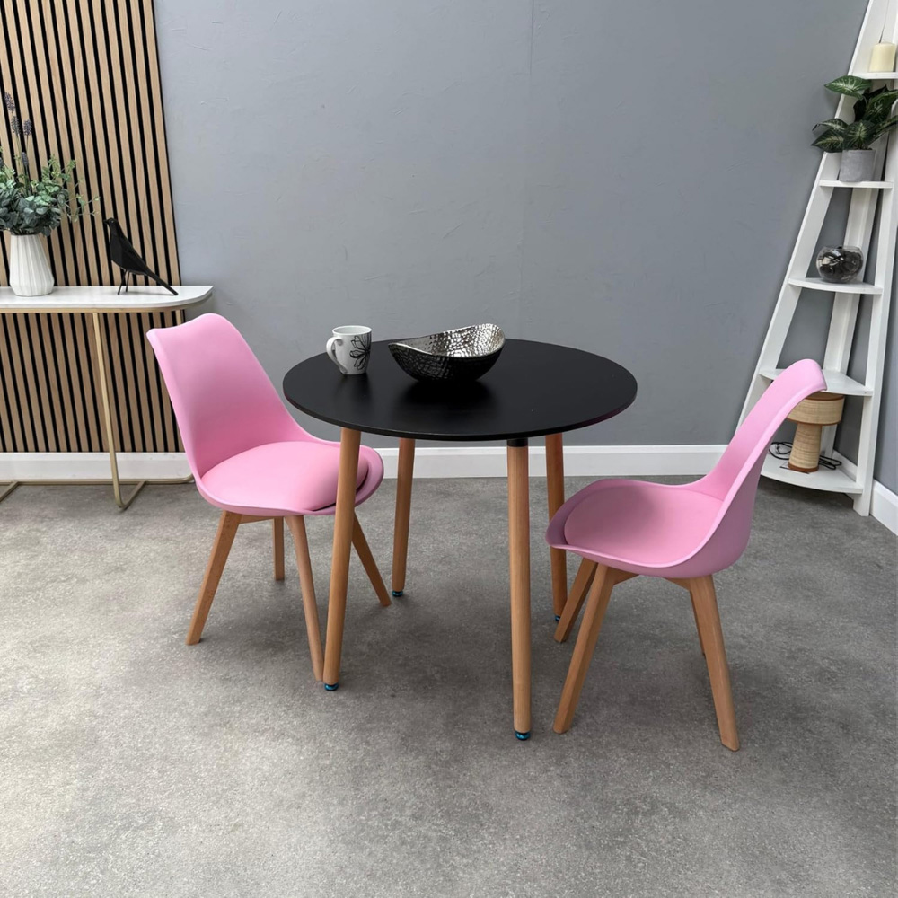 Life Interiors Halo Lorenzo Black and Pink Wood and Plastic 2 Seater Round Dining Set Image 3