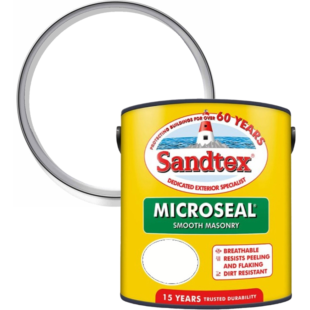 Sandtex Retail Brilliant White Microseal Masonry Paint 2.5L Image 1