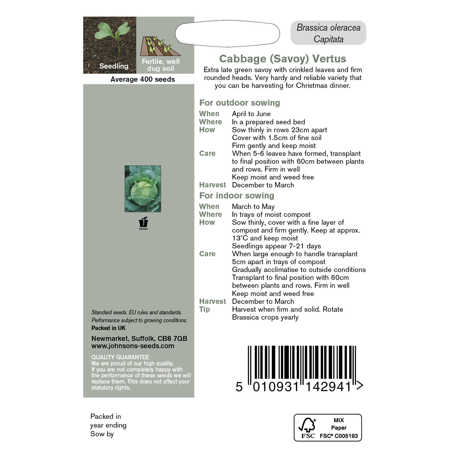 Johnsons Savoy Vertus Cabbage Seeds Image 3