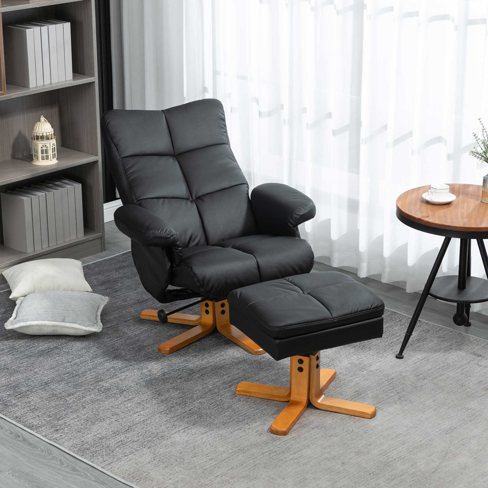 Portland Black Faux Leather Swivel Recliner Chair with Footstool Image 7