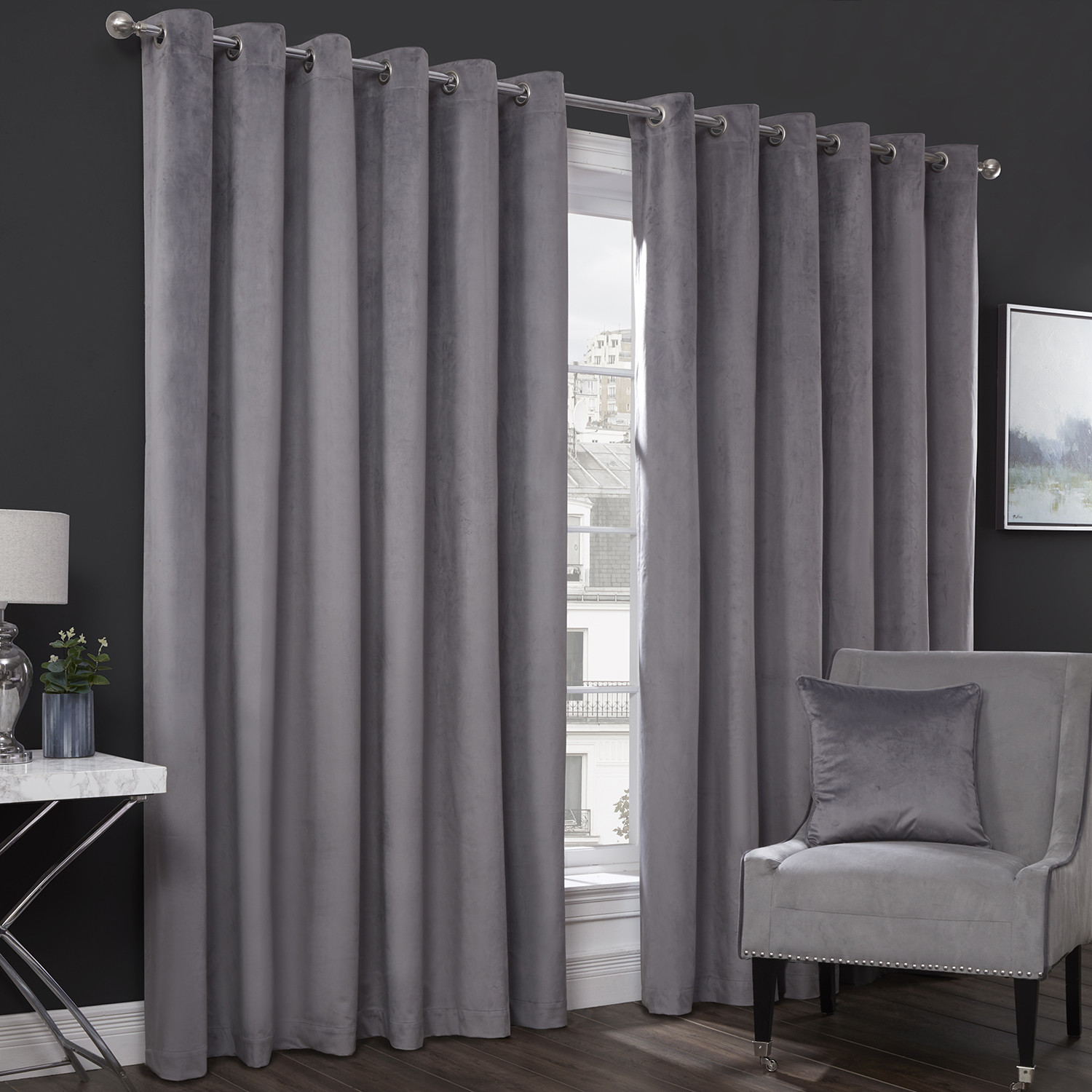 Divante Vermont Charcoal Velvet Blackout Curtain 229 x 168cm Image 2