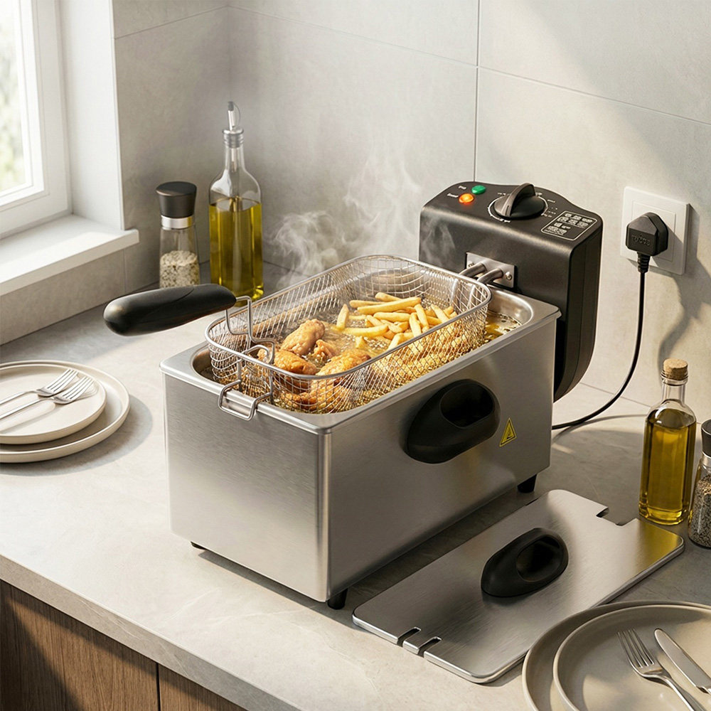Spector FR1010-BK-UK Chip Pan Basket Stainless Steel Deep Fat Fryer 3L 2000W Image 2