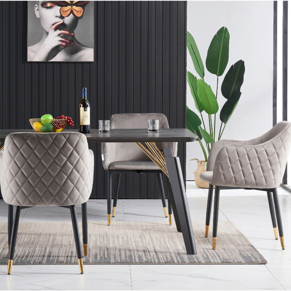 Life Interiors Verona Grey and Gold Velvet Upholstered Dining Chair Set of 4 Image 4