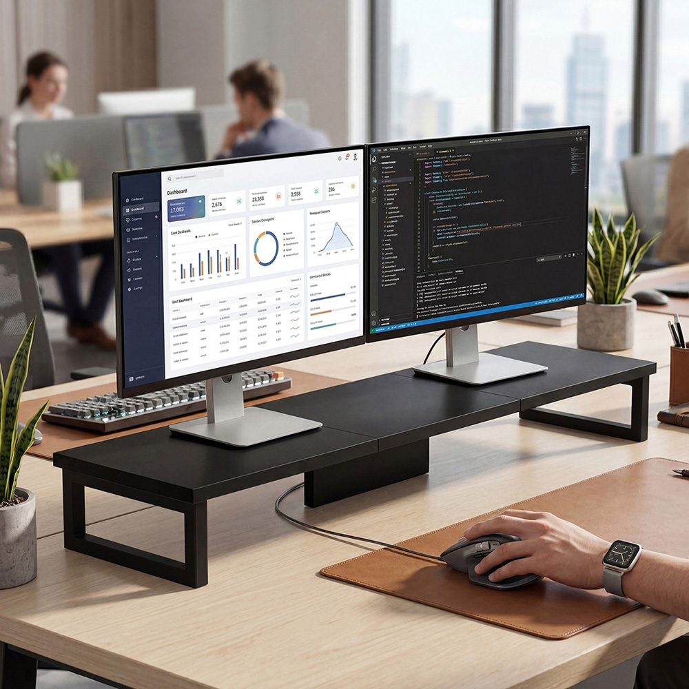 Levede Black Dual Screen Computer Monitor Stand Riser 90cm Image 3