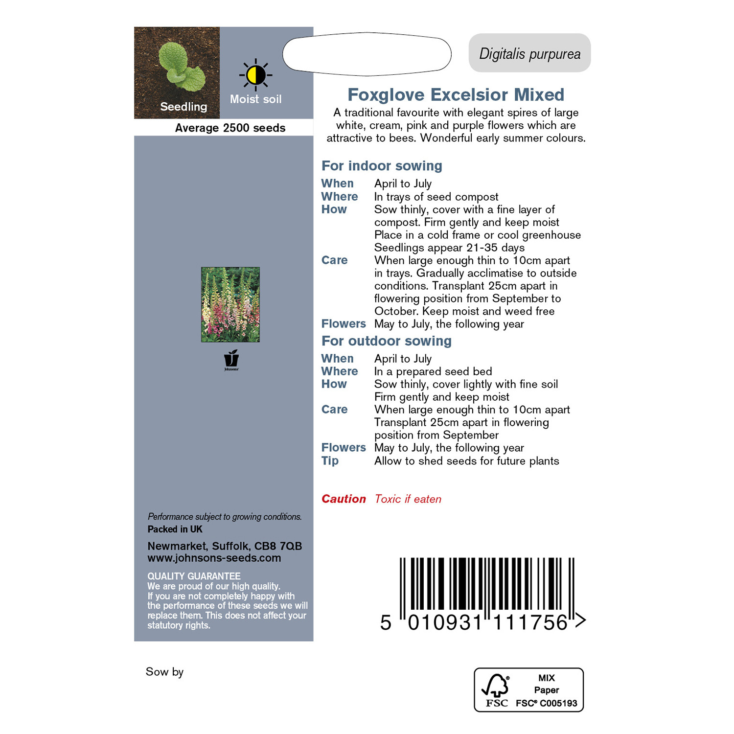 Johnsons Foxglove Excelsior Mixed Flower Seeds Image 3