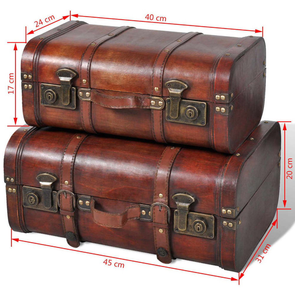 Walplus Vintage Brown Wooden Treasure Chest Set of 2 Image 7