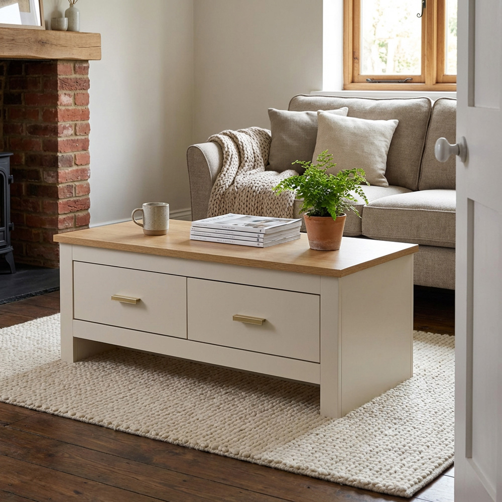 Lexington 2 Drawer Cream and Gold Coffee Table Image 6