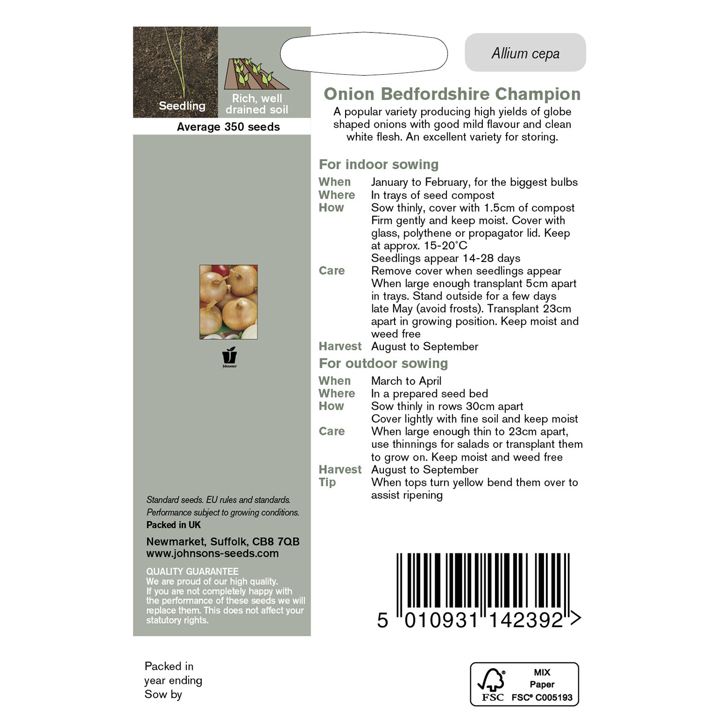 Johnsons Bedfordshire Champion Onion Seeds Image 3