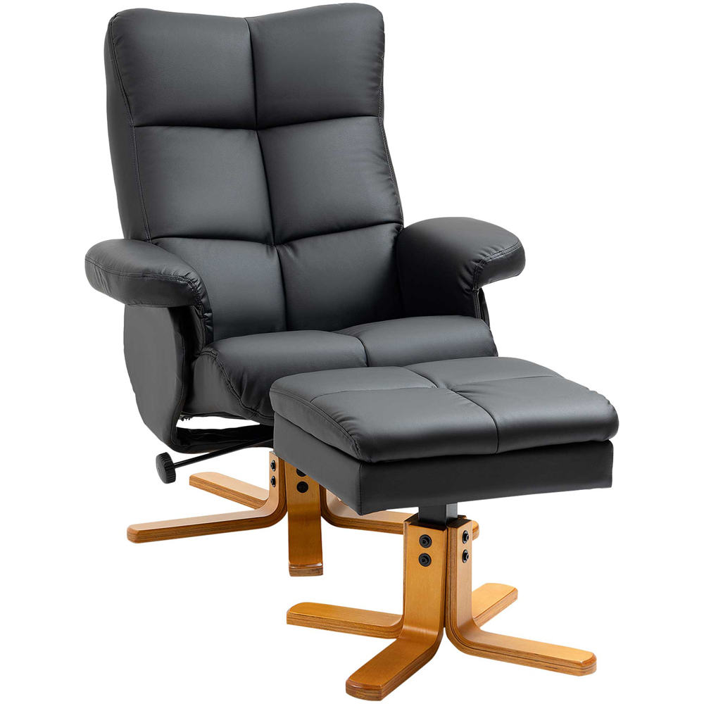Portland Black Faux Leather Swivel Recliner Chair with Footstool Image 2