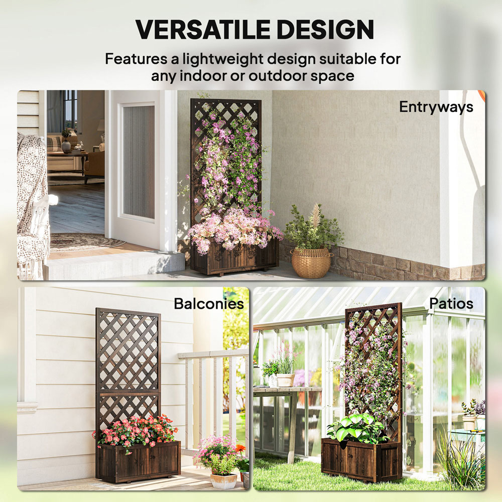 Outsunny Carbonised Finish Wooden Garden Planter with Trellis 45L Image 6