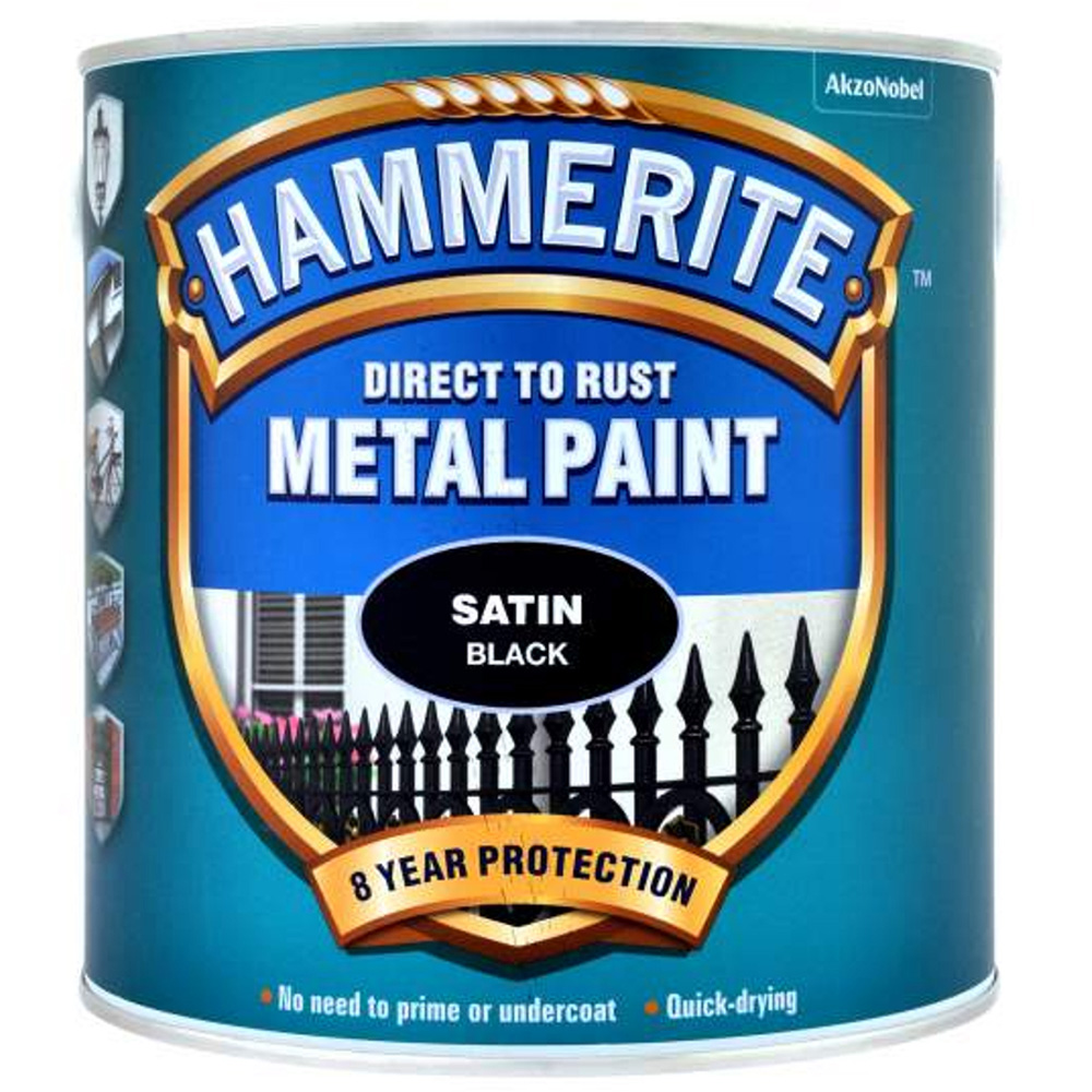 Hammerite Satin Black Direct to Rust Metal Paint 2.5L Image 2
